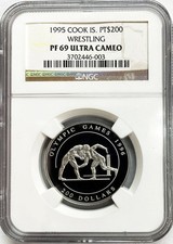 1995 PLATINUM COOK IS 1,000 MINTED 1/2 OZ NGC PROOF 69 ULTRA CAMEO "WRESTLING" 4158.00 per troy oz