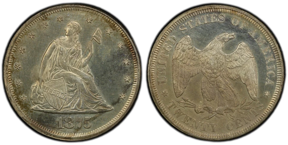 TWENTY CENT PIECE 1875 PCGS PR61 RARE 20c COIN UNCIRCULATED LOW MINTAGE- 36,910 - Image 4 of 4