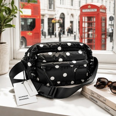Damson Madder Gürteltasche gepunktet Rüschen schwarz recyceltes Polyester KOSTENLOSER VERSAND 