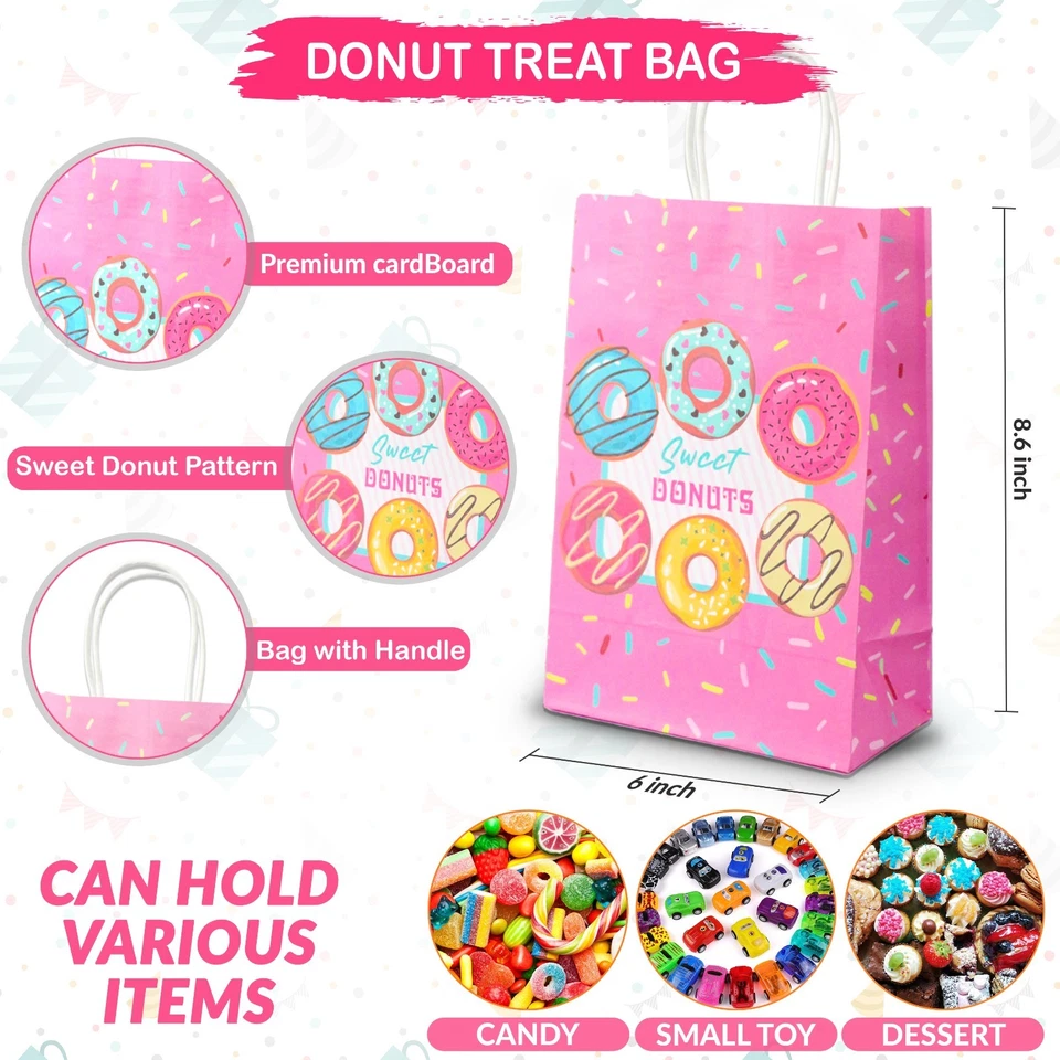 60 Piezas Donut Party Favores - 12 Juegos de Bolsas Donut Llavero Donut Paja Slapband  Foto 3 de 4