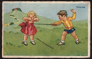Cartolina Umoristica Bambini Scherma Viaggiata