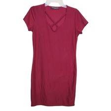Absolute Angel Dress Womens M Burgundy Crisscross Lattice Neck Short Sleeve Mini