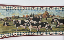 Pre-Pasted Wallpaper Border Cow Pasture Barn Trees Checkered Edges 5 Yards