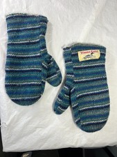 Vintage Winona Knits Wool Blend Blue Mittens Winter Gloves Women  s MD Made USA