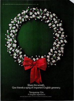Tanqueray Gin Christmas Wreath 1980 Vintage Print Ad Alcohol Holiday Festive