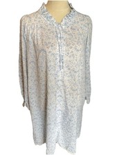 MISS ELAINE Housedress/ M Duster White Floral Ruffle Snap Nightgown Robe