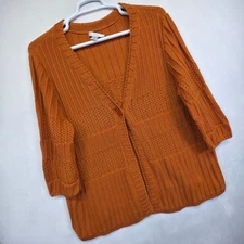 CJ Banks Cardigan Women 3X Orange Cable Knit Texture Fall Pumpkin Layer Sweater