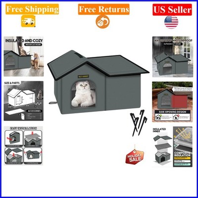 Outdoor Waterproof Grey Cat House, Insulated, Selfwarming, 23x13x14 in