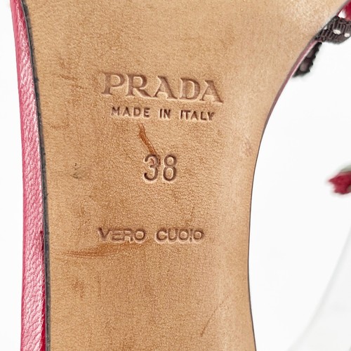 Prada Vintage Red Brown Floral Bouquet Bow Detail Ankle Strap Sandal Heel IT 38 - Picture 11 of 11