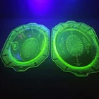 Vtg Uranium Glass Princess Pattern Anchor Hocking Glass Oval Serving Set 2 Pcs