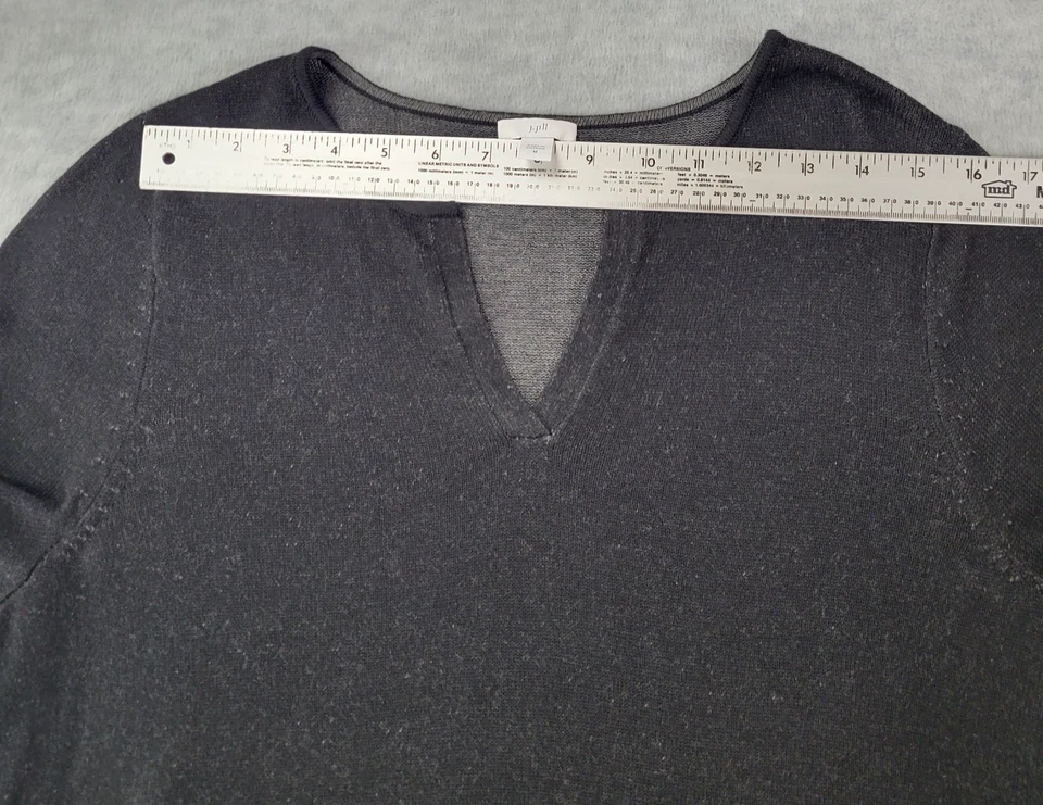 Suéter túnica J. Jill cuello en V pulóver manga larga tejido acanalado negro para mujer M Foto 4 de 4