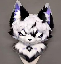 Fursuit Long haired Dog Fox Mascot Party Halloween Fur Cosplay head