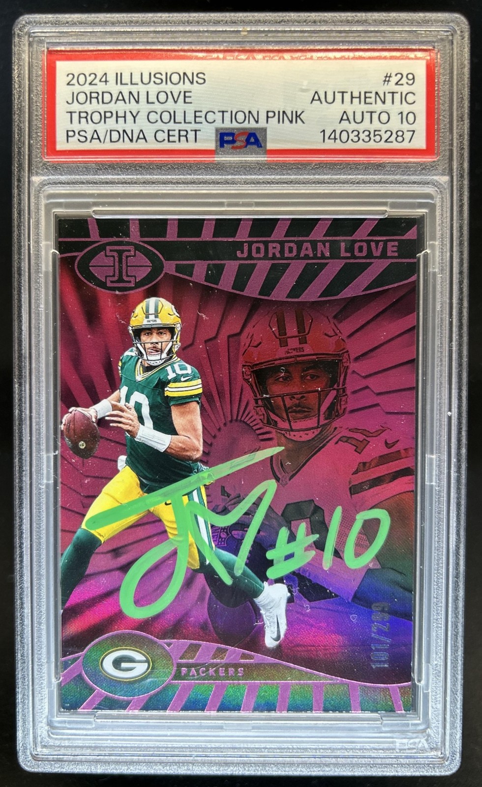 2024 Illusions Jordan Love Auto Pink Trophy Collection #/299 PSA Authentic 10 view 1