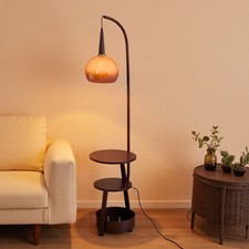 160cm Tall Floor Lamp with Domed Shade 2-Tier Side Table Shelf & Storage Basket