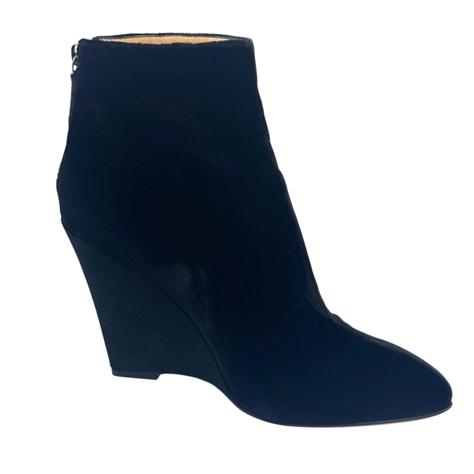 Marvin K Velvet Faux Snakeskin Wedge Boots Womens 8M Black Mani Ankle Booties - Image 4 of 4