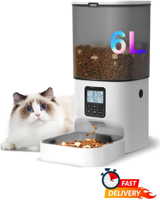Automatic Cat Feeder 6L Timed Pet Food Dispenser 8 Meals Voice Record White XL