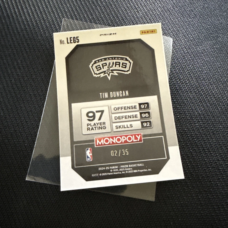 Tarjeta de Tim Duncan 2024-25 PANINI PRIZM MONOPOLY VERDE PRIZM/35 Foto 3 de 3
