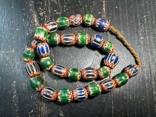 Vintage Chevron Glass Beads Necklace 26" Antique Venetian Style Tribal Jewelry