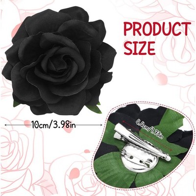 Black Rose Flower Hair Clip Artificial Red Rose Hairpin  display picture 1