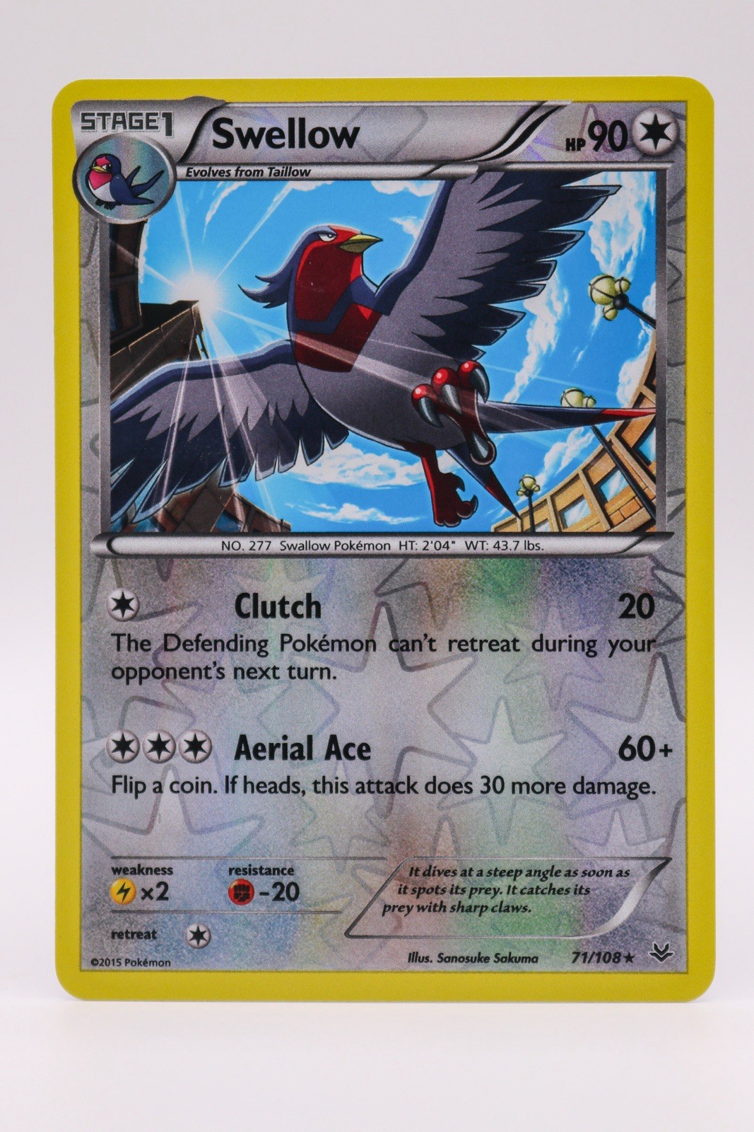 Swellow 71/108 Rare Roaring Skies Pokemon Reverse Holo NM