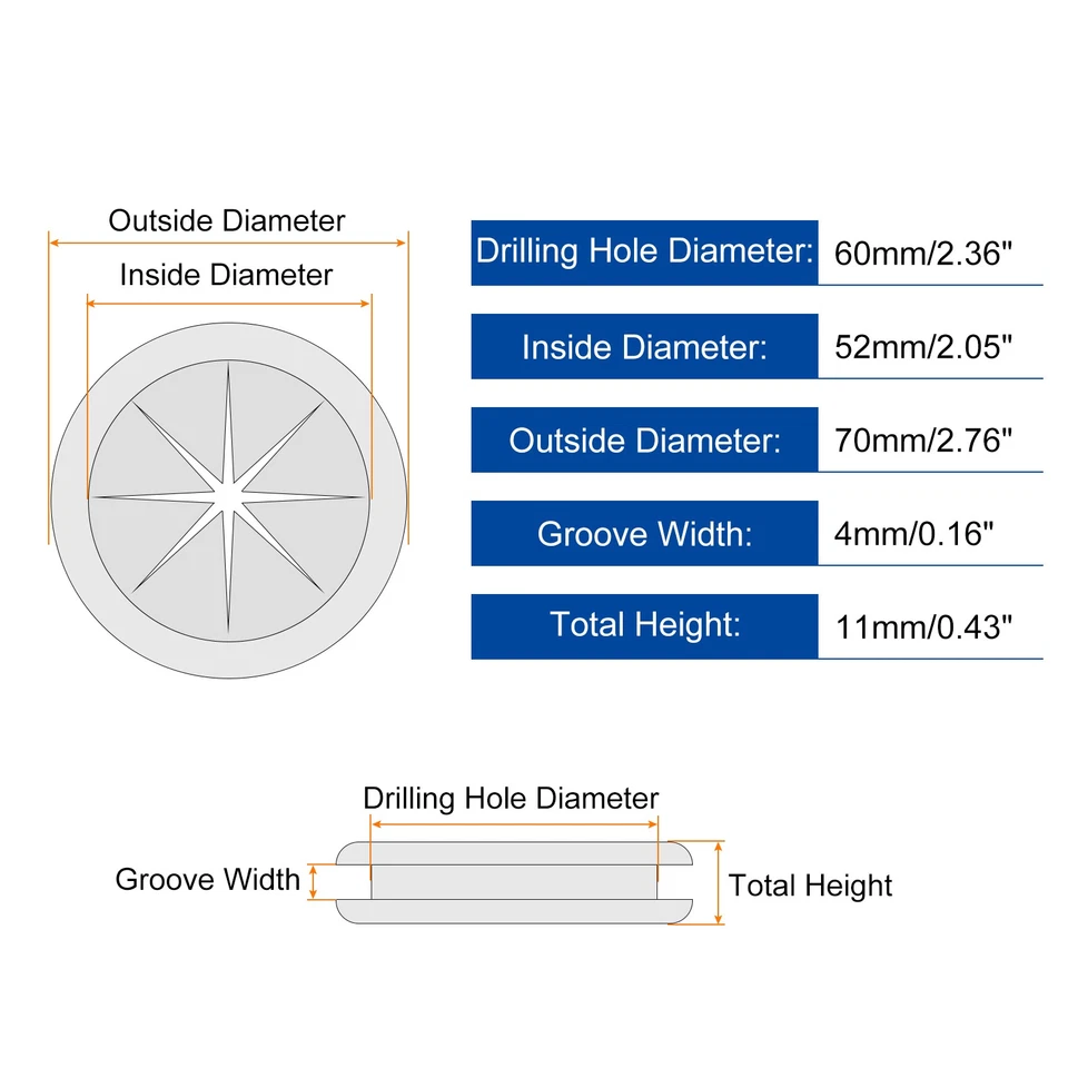 2 piezas ojales de goma de doble cara 2-1/16" (52 mm) ID 2-3/8" (60 mm) agujero de taladro negro Foto 2 de 4