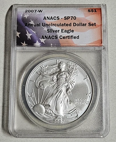 2007-W ANACS SP70 "Annual Dollar Set" BURNISHED AMERICAN SILVER EAGLE COIN