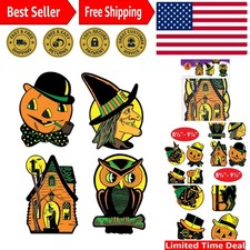Retro 4-Count Halloween Cutouts โ Double-Sided Paper Decorations Made in the USA