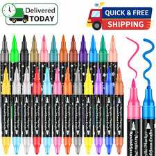 24 Colors Dual Tip Acrylic Paint Marker Pens Set, Multifunctional Acrylic Tip