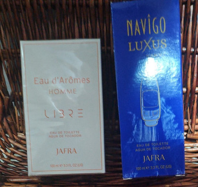 Lot JAFRA two-man fragances Eau d'Aromes Homme & Navigo Luxus Homme 100ml NIB