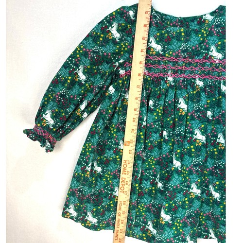 Mini Boden Smocked Unicorn Long Sleeve Fine Corduroy Holiday Dress Size 3/4Y - Picture 5 of 9