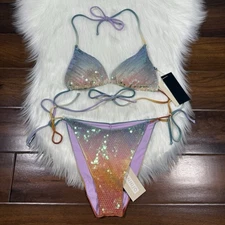 Gianni Bini Dannijo Size Medium Sequin Jacinda Top Jayla Bikini Bottom Swimsuit