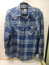 Vintage Levi's Blue Flannel Long Sleeve Large Pearl Snap Button Front D2