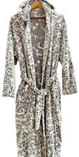 Soft Bath Robes long Women M/L Cozy Dressing gown Hooded Wrap Robe Print Elegant