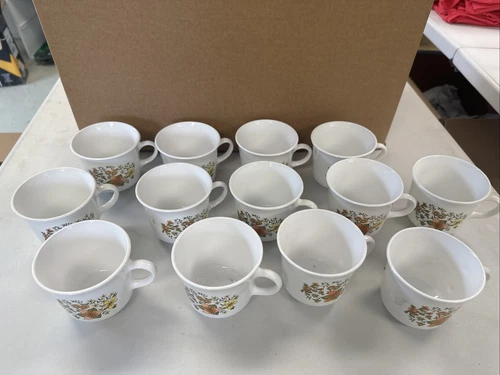 13 Vtg 1970 Corelle Corning Ware “Indian Summer”Coffee Cups Orange/Yellow/Green