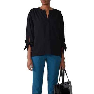 Trina Turk Blouse Col V Manches Volantées En Crêpe Noir Taille S - Photo 1/4