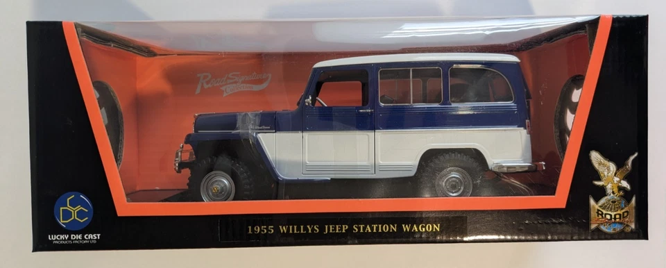 1955 Willys Jeep Station Wagon Blue/White 1:18 Diecast Model Road Signature NIB - Image 4 of 4