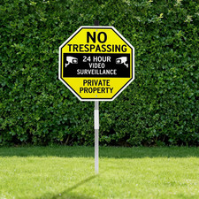 Private Property Sign 10"x28" Security Camera Sign for Outdoor Yard, Fence, Home