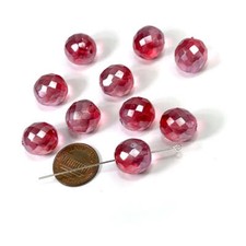Milky Satin Red coated Czech Fire Polished Round Faceted Glass Beads 14mm 10pcs