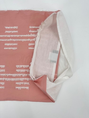 Rachel Zoe Retro Pillow Shams Pair - Pink with White Faux Chenille' Strips 19x24 - Picture 4 of 11