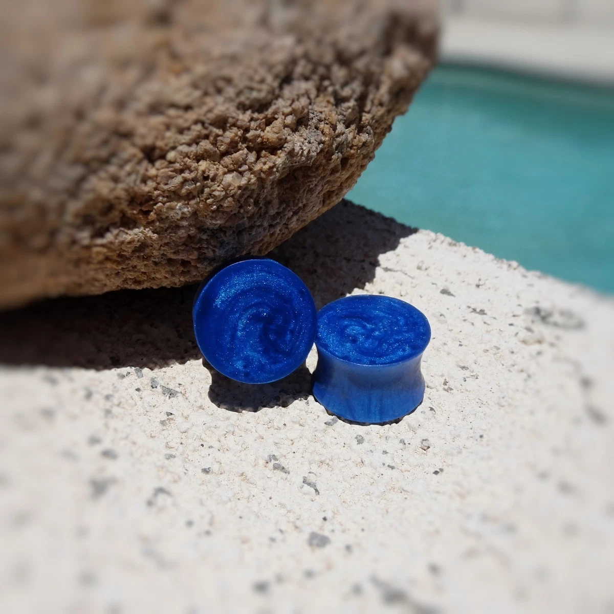 Royal Blue Pearl Resin Ear Plugs Ear Gauges Double Flared Handmade
