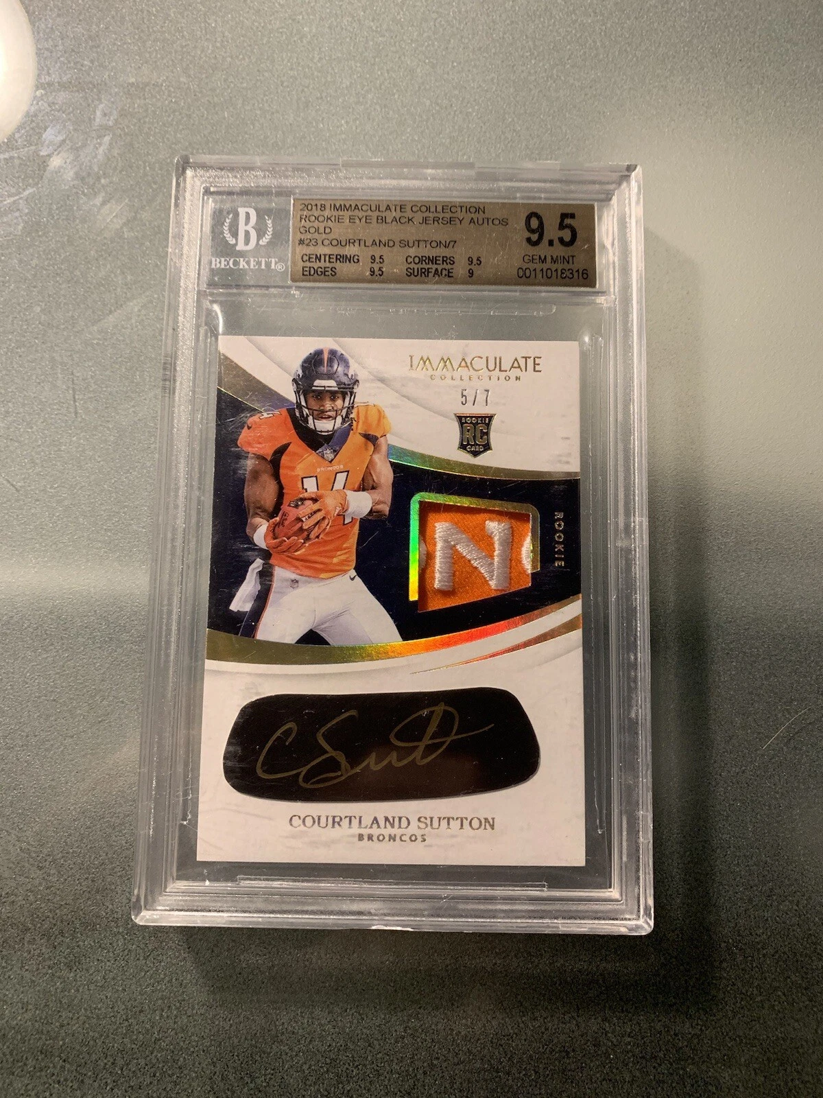Courtland Sutton Panini Immaculate Collection Rookie Eye Black Jersey #EBCS Autograph-Gold
