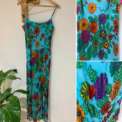 East Türkis Türkis Türkis Perlen Samt Boho Burnout Blumen Boho Hippie Maxikleid 12