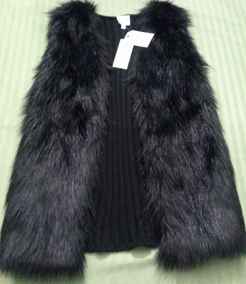 Hippie Rose Black Faux Fur Bomber Vest - Size S