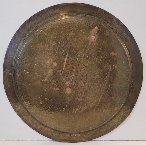 Antique Victorian c1880s Heavy Bronze Arabic Etched Charger/Plate (19th Century) - Picture 7 of 7