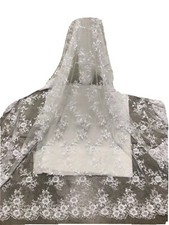 White Beaded Sequins Embroidery Bridal Lace Fabric 50 Width Sold By The Yard