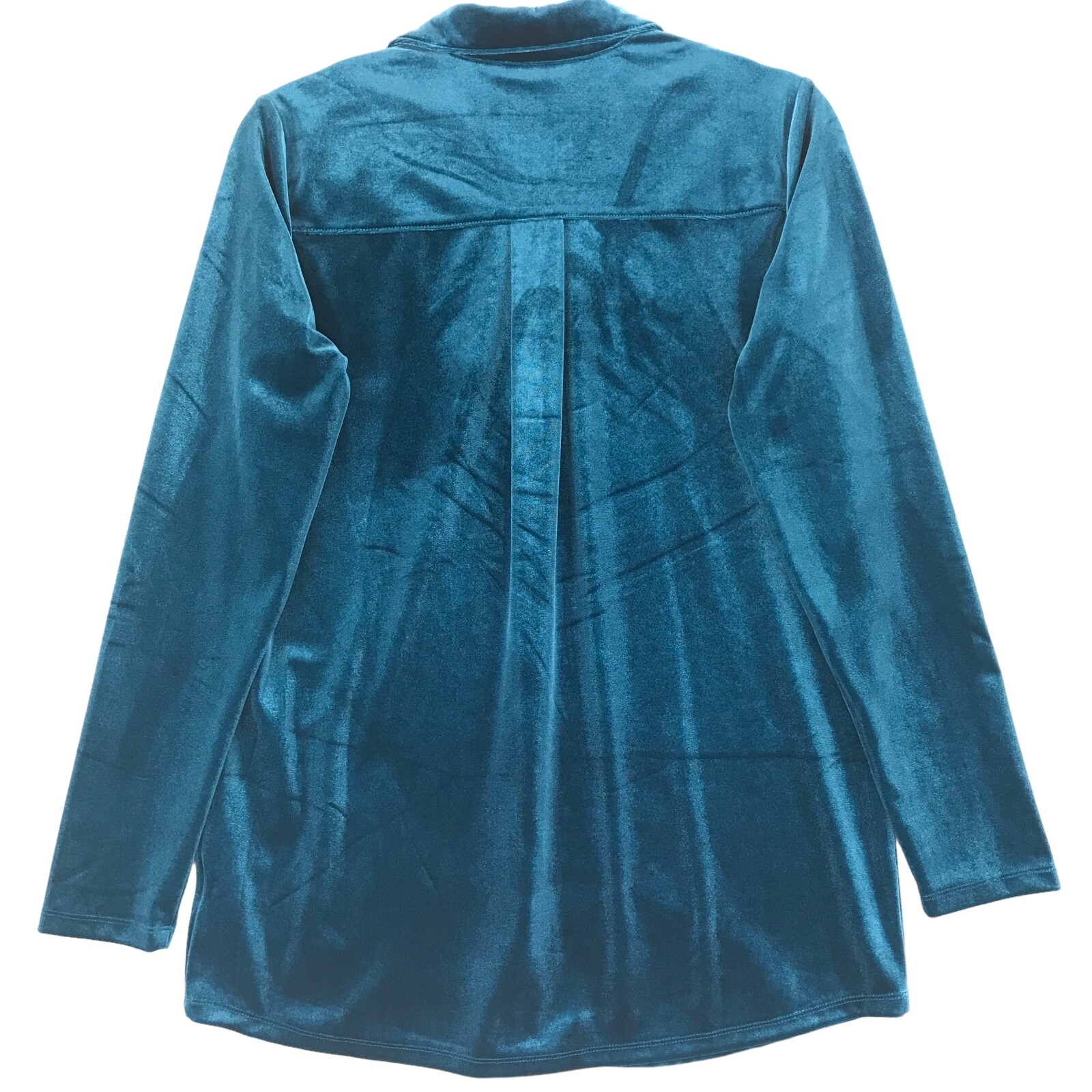 Lands End Velour Shirt Women's XS (24) Teal Stretch Poly Long Sleeve Button Up eBay