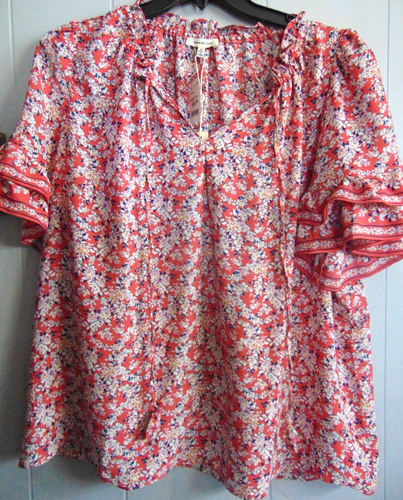 Max Studio blouse ruffle V-neck double ruffle short sleeves Plus 1X NEW