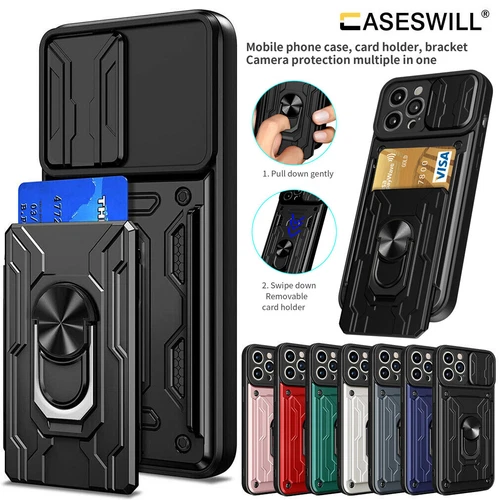 For iPhone 16 15 14 Plus 13 12 Pro Max Case Wallet Card Holder Ring Stand Cover - Picture 1 of 17
