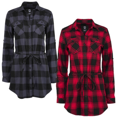Brandit Ladies Longshirt Lucy Oberteil Bluse Knopf Karomuster Hemdblusenkragen
