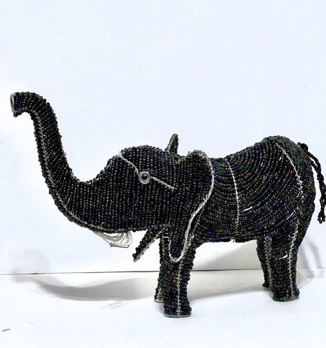 Afrikanische Perlen Elefant Kofferraum Figur Drahtrahmen 10""H x 10""L x 6""W - Bild 2 von 16